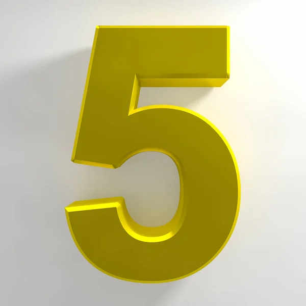 Number 5 yellow color collection on white background illustration 3D rendering — Stock Photo, Image