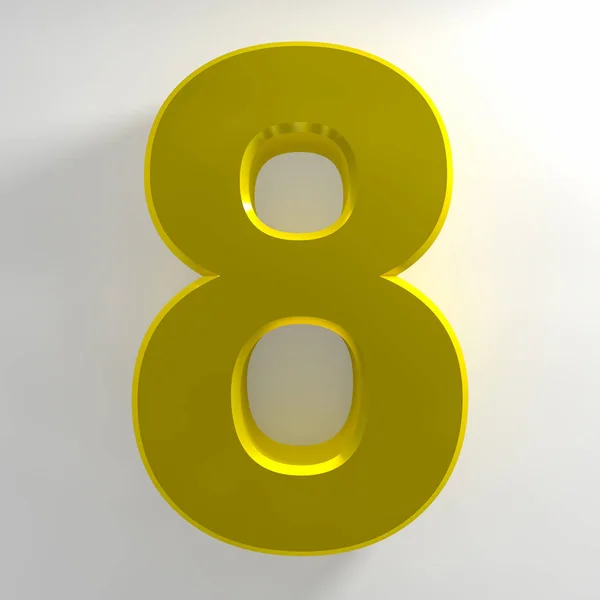 Nombre 8 collection de couleurs jaunes sur fond blanc illustration rendu 3D — Photo