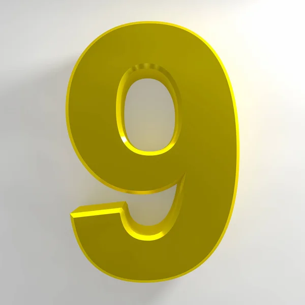 Number 9 yellow color collection on white background illustration 3D rendering — 스톡 사진