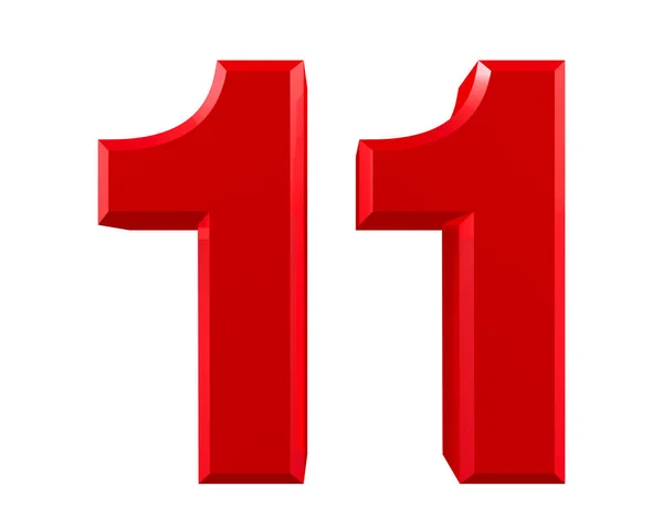 Rote Zahlen 11 auf weißem Hintergrund Abbildung 3D-Rendering — Stockfoto