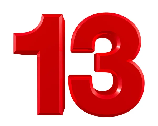 Red numbers 13 on white background illustration 3D rendering — Stock Photo, Image