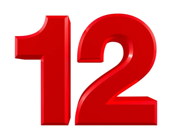 Red numbers 12 on white background illustration 3D rendering — 스톡 사진