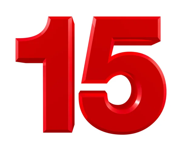Κόκκινο αριθμούς 15 σε λευκό φόντο εικονογράφηση 3d απόδοση — Φωτογραφία Αρχείου