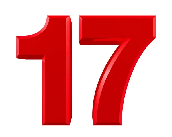 Red numbers 17 on white background illustration 3D rendering — 스톡 사진