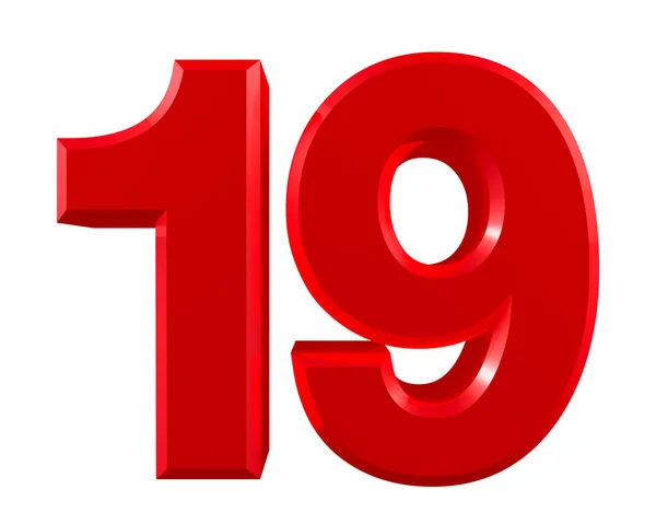 Numéros rouges 19 sur fond blanc illustration rendu 3D — Photo