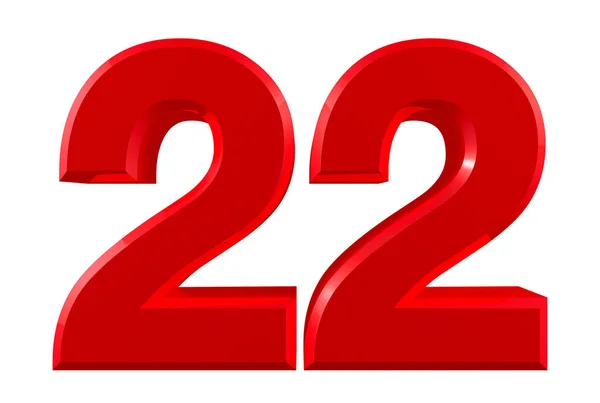 Numeri rossi 22 su sfondo bianco illustrazione rendering 3D — Foto Stock