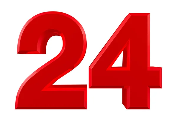 Números vermelhos 24 sobre fundo branco ilustração 3D renderização — Fotografia de Stock