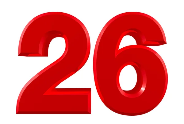 Red numbers 26 on white background illustration 3D rendering — 스톡 사진