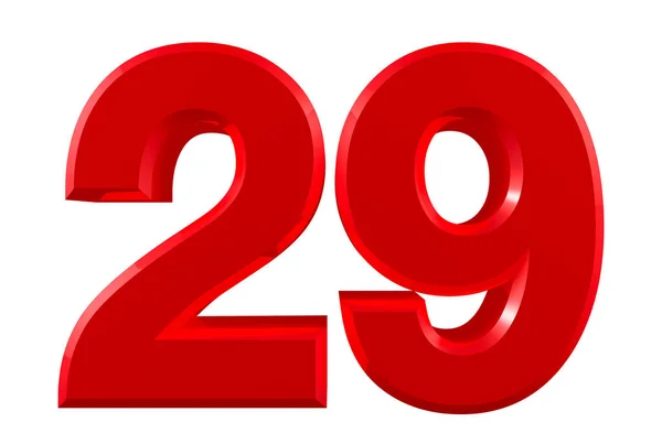 Red numbers 29 on white background illustration 3D rendering — 스톡 사진