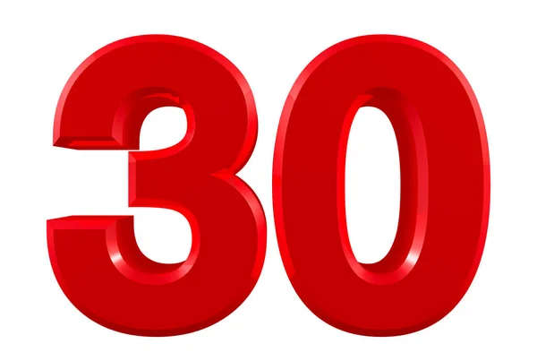 Red numbers 30 on white background illustration 3D rendering — 스톡 사진