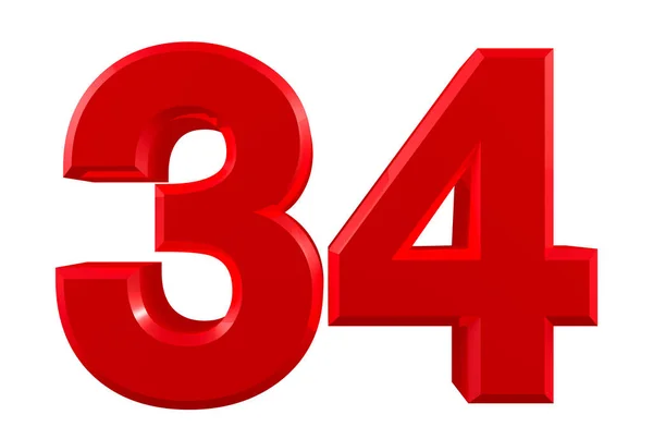 Red numbers 34 on white background illustration 3D rendering — 스톡 사진