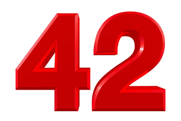 Red numbers 42 on white background illustration 3D rendering — Stock Photo, Image