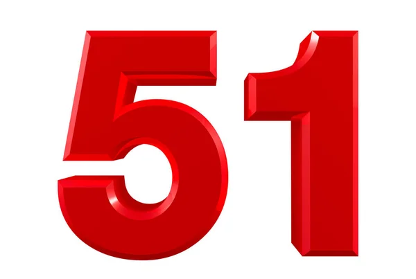Red numbers 51 on white background illustration 3D rendering — Stock Photo, Image