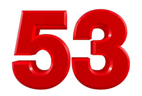 Números vermelhos 53 sobre fundo branco ilustração 3D renderização — Fotografia de Stock