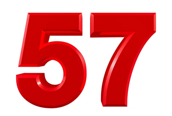 Red numbers 57 on white background illustration 3D rendering — 스톡 사진