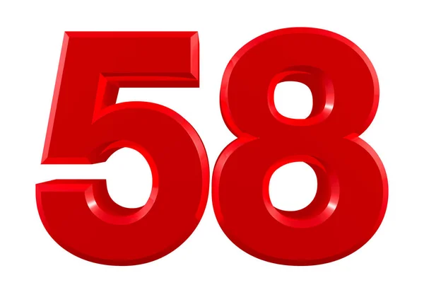 Red numbers 58 on white background illustration 3D rendering — 스톡 사진