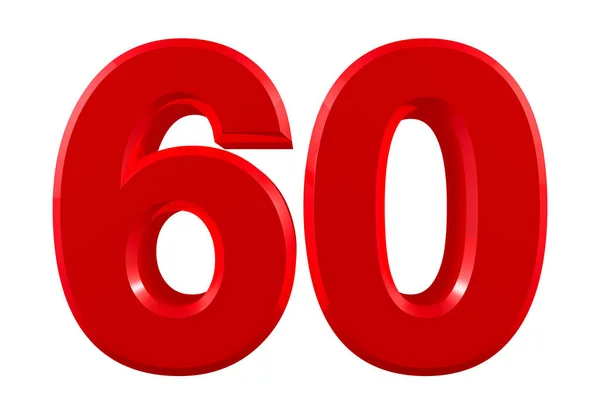 Numeri rossi 60 su sfondo bianco illustrazione rendering 3D — Foto Stock