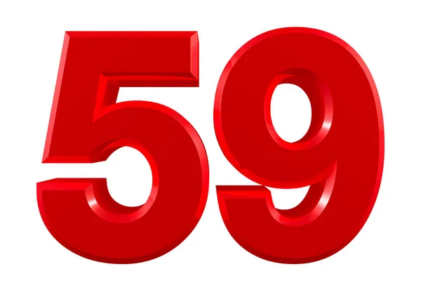 Červená čísla 59 na bílém pozadí ilustrace 3D vykreslování — Stock fotografie