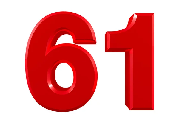 Números vermelhos 61 sobre fundo branco ilustração 3D renderização — Fotografia de Stock