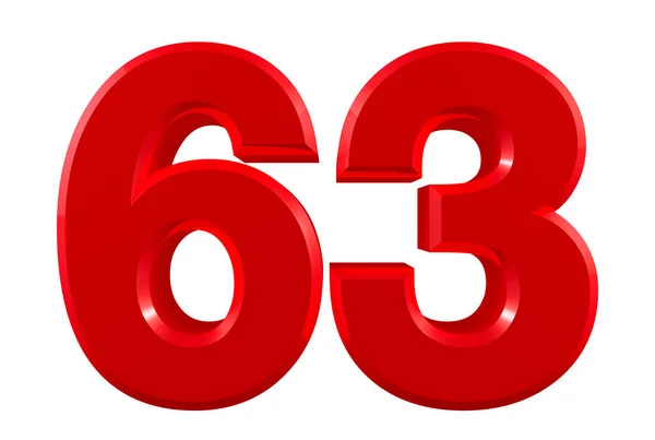 Red numbers 63 on white background illustration 3D rendering — 스톡 사진