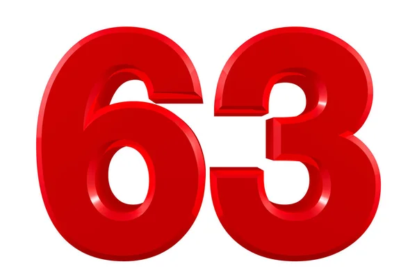 Red numbers 63 on white background illustration 3D rendering — Stock Photo, Image