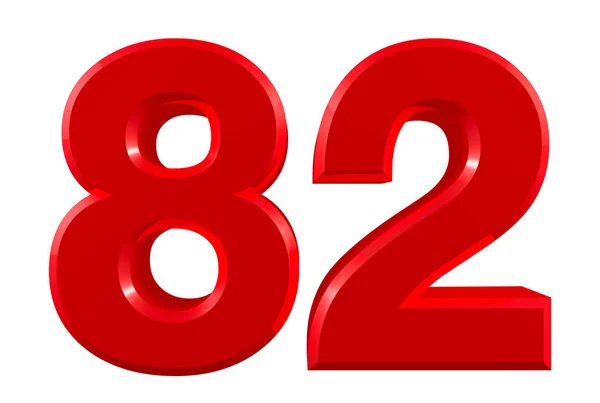 Red numbers 82 on white background illustration 3D rendering — Stock Photo, Image