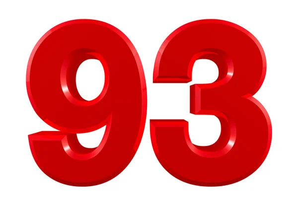 Red numbers 93 on white background illustration 3D rendering — 스톡 사진