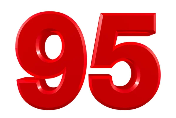 Red numbers 95 on white background illustration 3D rendering — 스톡 사진