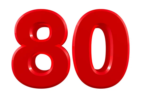 Números vermelhos 80 em fundo branco ilustração 3D renderização Fotos De Bancos De Imagens