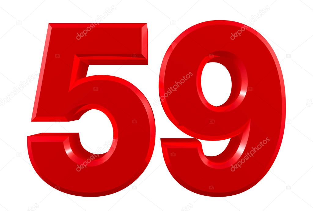 Red numbers 59 on white background illustration 3D rendering