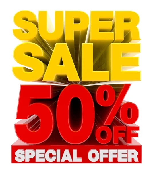 VENDA SUPER 50% FORA OFERTA ESPECIAL ilustração 3D renderização — Fotografia de Stock