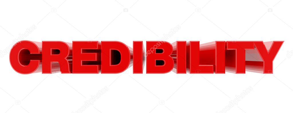CREDIBILITY red word on white background illustration 3D rendering