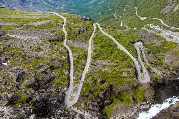 Trollstigen Straße Norwegen Serpentine Skandinavischen Reise Berühmten Wahrzeichen Luftaufnahme Europa — Stockfoto