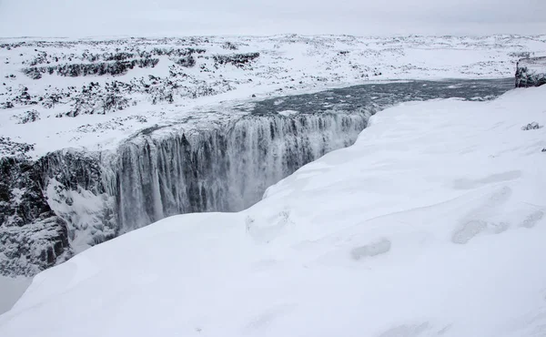 Detifoss 欧洲最强大的瀑布之一 冬季景观 美丽的自然 — 图库照片
