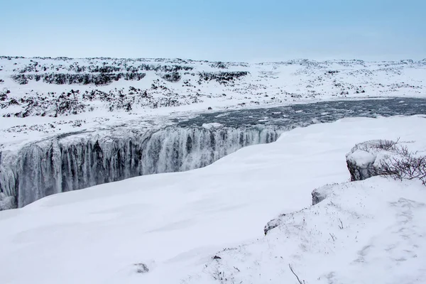 Detifoss 欧洲最强大的瀑布之一 冬季景观 美丽的自然 — 图库照片