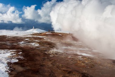 Geothermal hot springs at Gunnuhver, Iceland. Reykjanes Peninsula, Boiling steam erupts from the earth. clipart