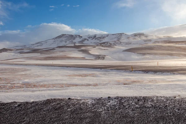 Winter Landscape Krafla Geothermail Area Sunny Windy Day Northeast Iceland — 스톡 사진