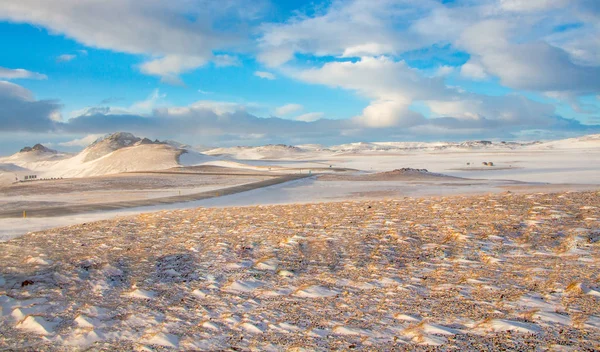 Winter Landscape Krafla Geothermail Area Sunny Windy Day Northeast Iceland — 스톡 사진
