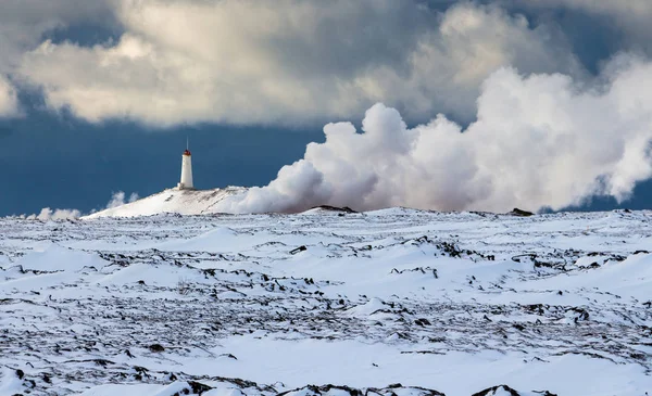 Білий Маяк Півострів Рейк Янес Ісландія Найстаріший Маяк Ісландії — стокове фото