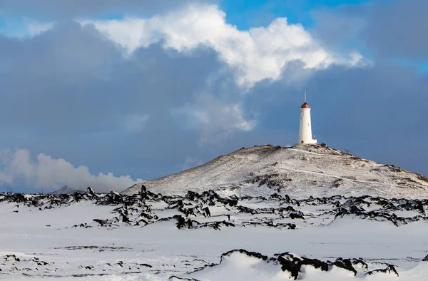 White Lighthouse Reykjanes Peninsula Iceland Oldest Lighthouse Iceland — 스톡 사진