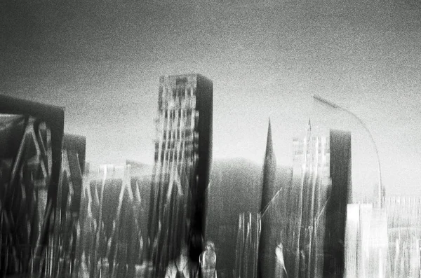 Blurred Black White Analog Photography City Office Buildings — Stock Photo, Image