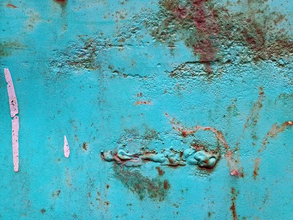 Nahaufnahme Einer Verwitterten Metallwand Mit Rost Und Abblätternder Farbe — Stockfoto