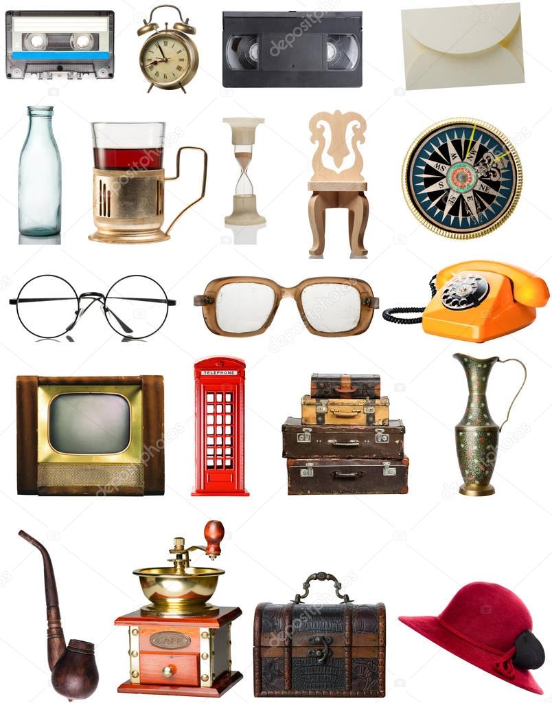 Vintage items isolated on white