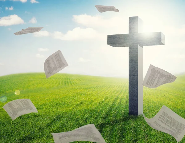 A Cruz e as páginas da Bíblia — Fotografia de Stock