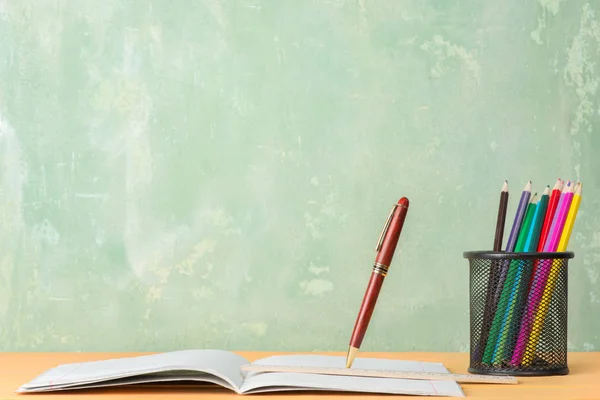 Notebook, ruler and school supplies — Stock Photo, Image