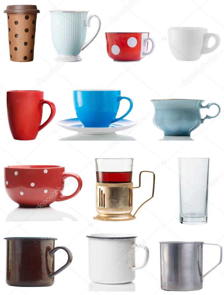 Set of cups, mugs and glasses