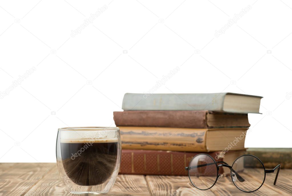 Glasses, books and coffee