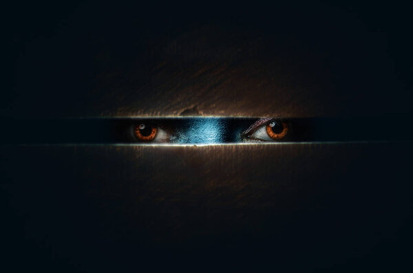 The horror movie poster. eyes  looking from the darkness