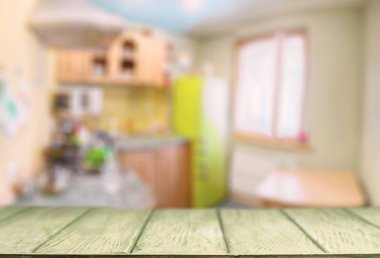 Ahşap masa ile boş mutfak arka plan