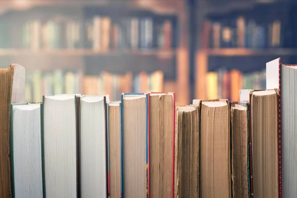 Bookshelf Stack Old Books Close — Stock Photo, Image